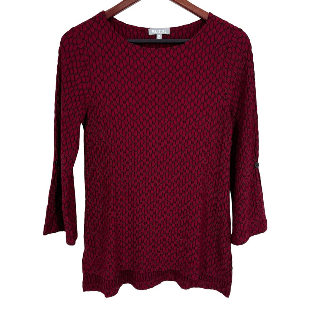 Habitat XS Red Black Super Stretchy Wearable Art Blouse Shirt Top Christmas